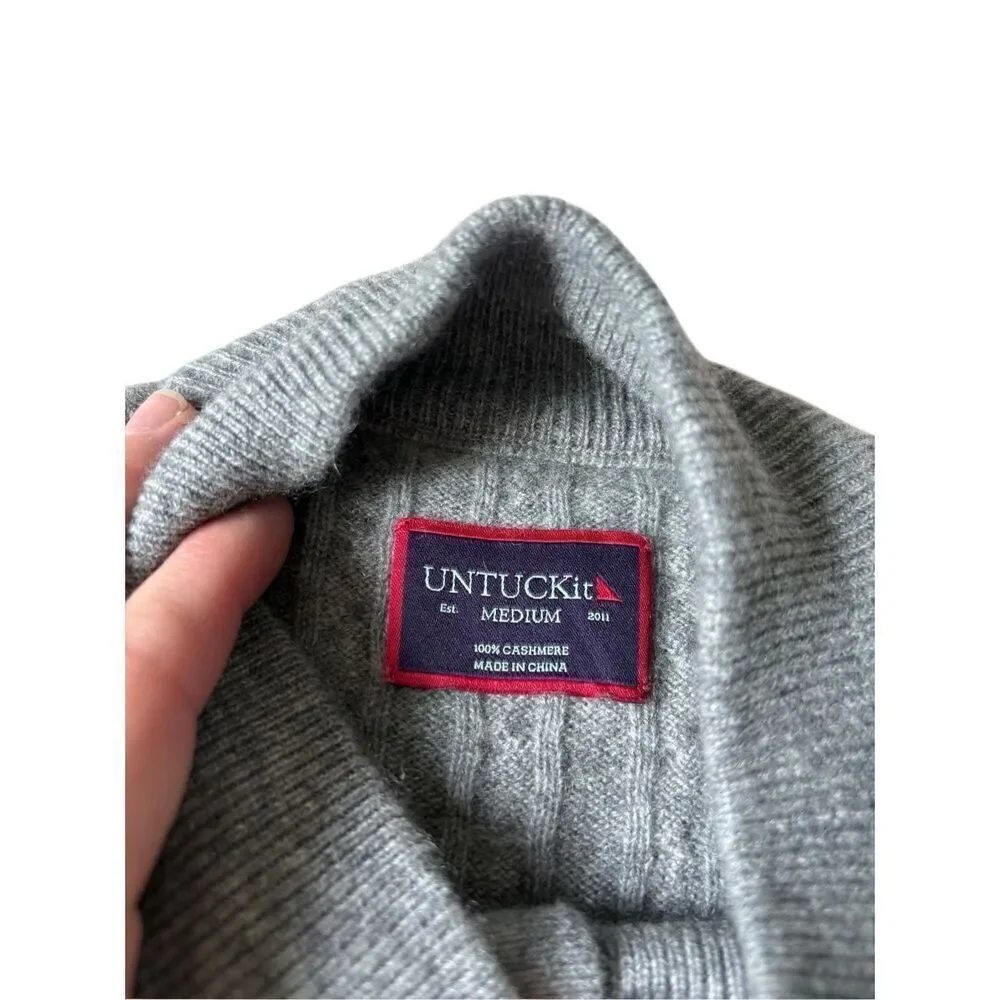 UNTUCKit Cashmere Cable Knit 1/4 Button‎ Pullover Sweater La Frenz medium M Gray